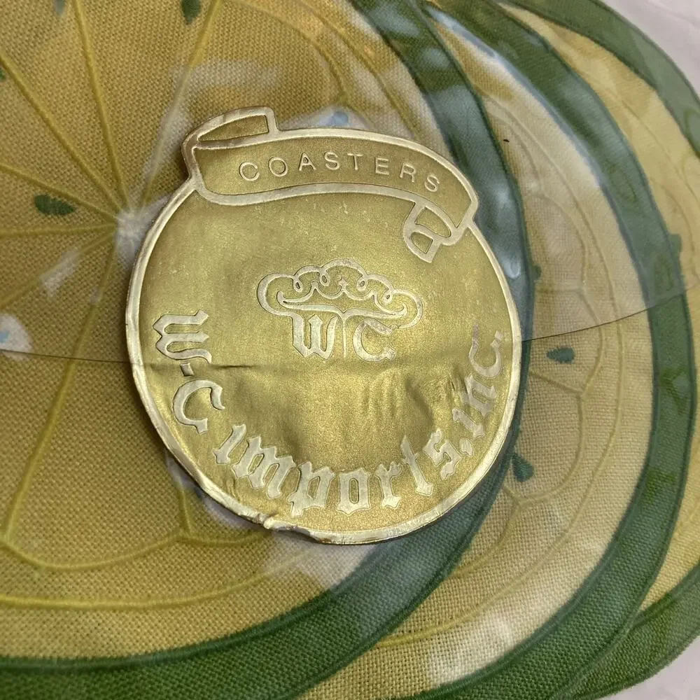 Citrus Coaster Set W-C Imports Vintage Cloth Lime Lemon Slices 7 Pieces